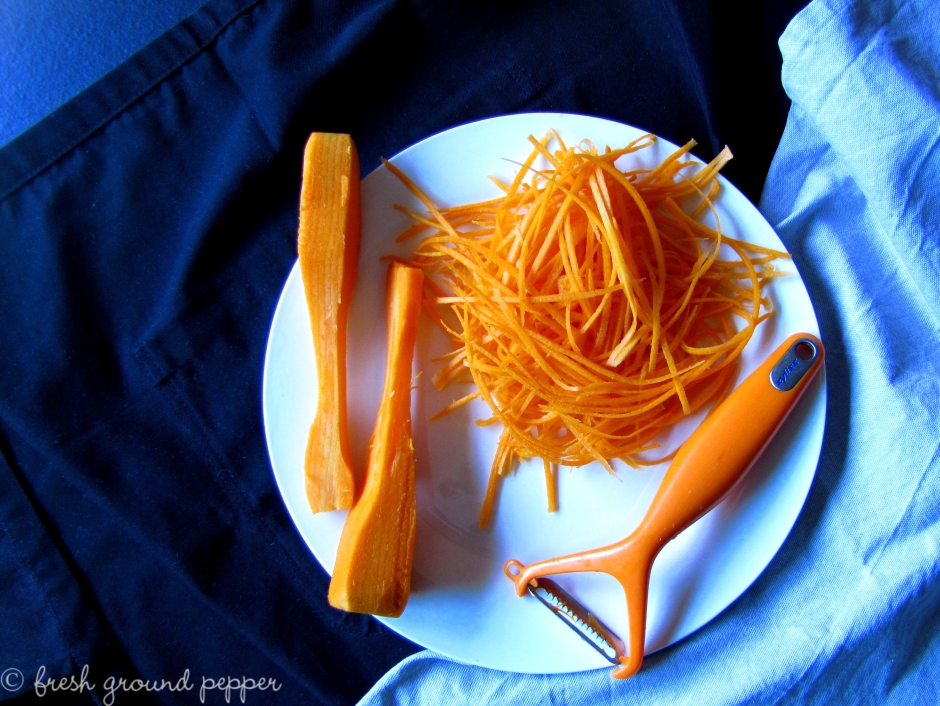 raw carrot noodles in creamy butternut squash sauce from freshgroundpepperblog.wordpress.com